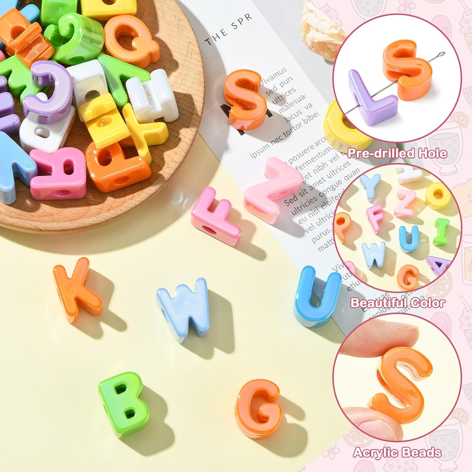 DanLingJewelry 52Pcs Mixed Large Acrylic Letter Beads Rainbow 26 A-Z Capital Alphabet Beads for Jewelry Making Bead Assortments DIY Crafts