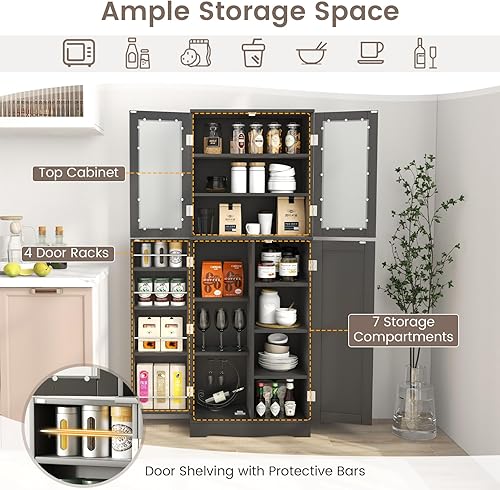 Miniatura 6 de LOKO Armario de almacenamiento de despensa de cocina de 63.5 pulgadas de alto, gabinete independiente de almacenamiento de alimentos con puertas de