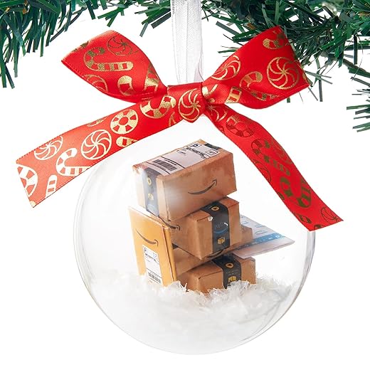 2023 Funny Christmas Ball Ornaments(Comes Assembled), Mini Amazon Package Christmas Ornaments, Christmas Tree Hanging Decorations Mini Xmas Balls for Family Friends