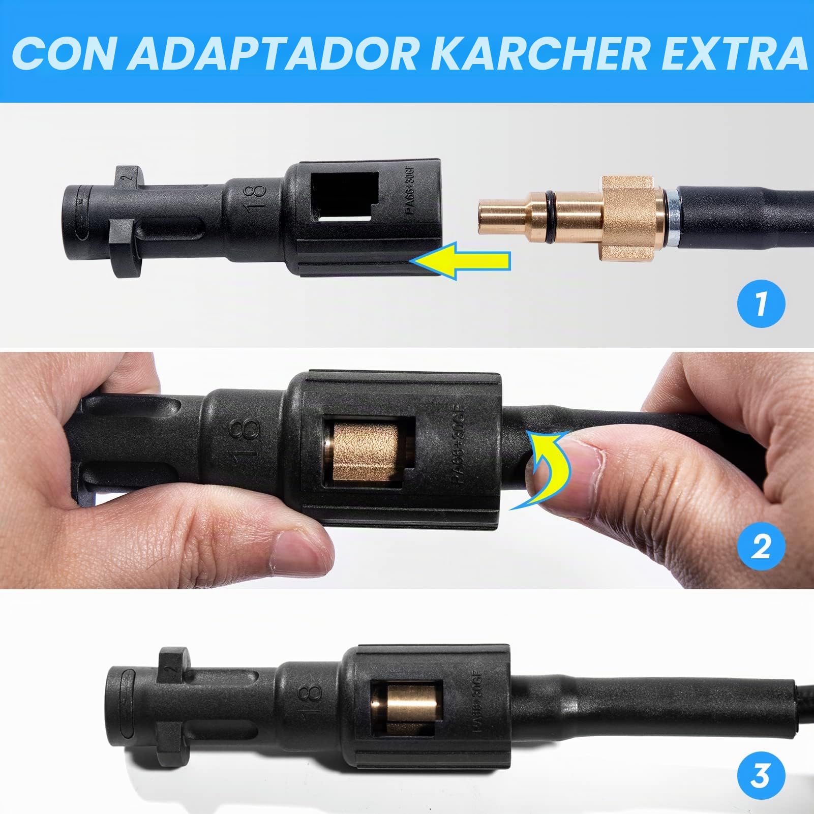 YUET Manguera de limpieza de tuberías para Kärcher K2 K3 K4 K5 K6 K7, Mangueras para Limpiadoras a Presión 10m 33pies 2300 PSI /180 Bar/18MPA +60° Kit de y Drenaje con Adaptador para Lavor Serie