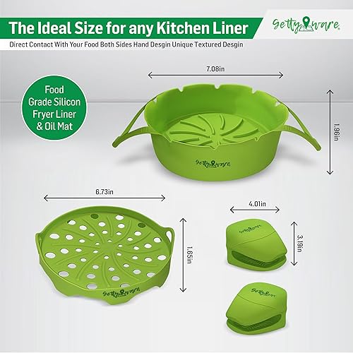 Miniatura 2 de Gettyware Forros de silicona para freidora de aire con alfombrilla de aceite, olla redonda para freidora de aire con guantes a prueba de calor, olla