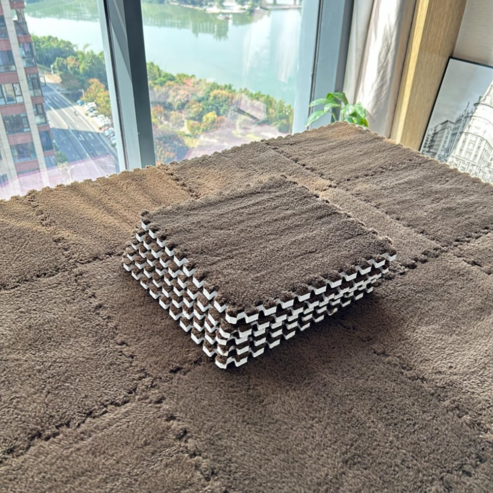 Dalles de moquette en mousse amovibles pour chambre enfant | Tapis puzzle moelleux marron 56x
