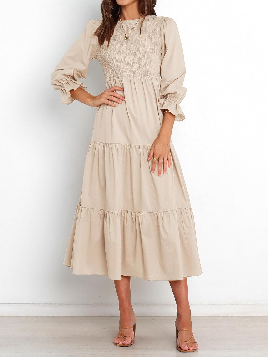 BTFBM Women Casual Long Sleeve Crew Neck Fall Dress Bohemian Relaxed Fit Floral Flowy Maxi Dresses Tiered Cocktail Dress - Image 5