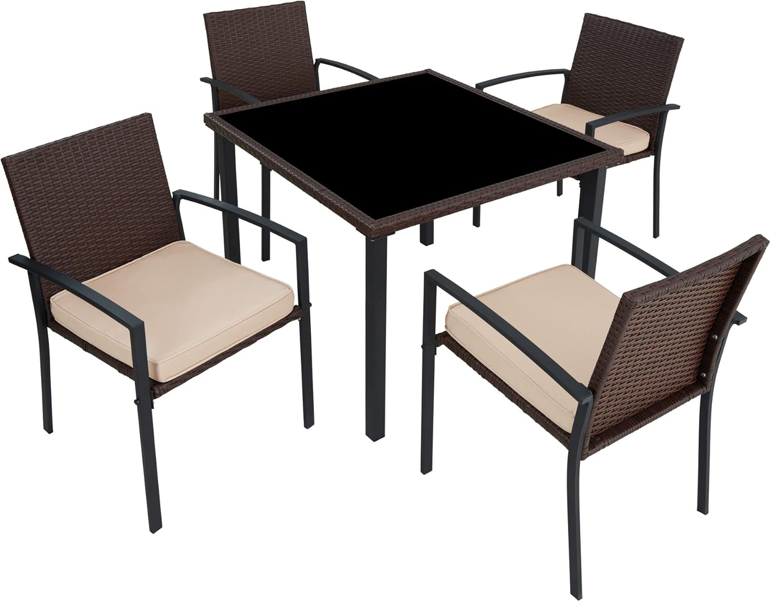 TecTake Conjunto Muebles de Jardín Poliratán, Set 4 Sillas y 1 Mesa