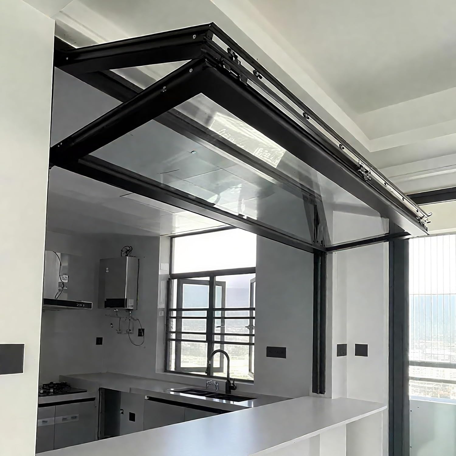 Folding Concession Serving Window, Vertical Sliding Double Hung Aluminum Frame Window with Glass & Lock for Food Truck, Stand, Business Kitchen Use(WxH 40x40in/101.6x101.6cm)