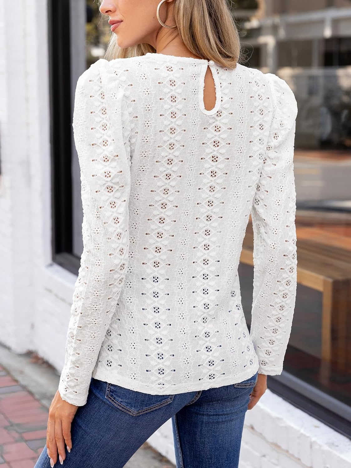 CUPSHE Women's Long Sleeve Blouse Crewneck Knit Tops Casual Loose Shirt 2024 Fall Outfit Clothes - Image 3