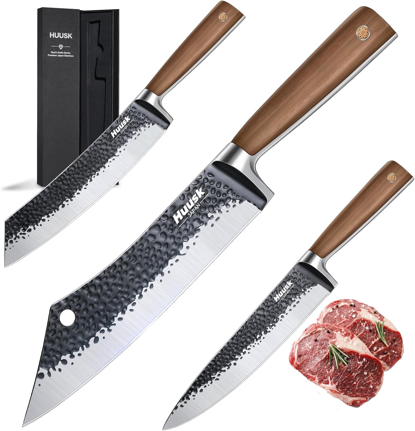 Huusk Japanese Chef Knife 8 Inch Gyuto Kitchen Knife Hand Forged Sushi Knives Meat Cleaver Knife Butcher Knife for Meat Cutting 8.3 inch Hand Forged Knives for Home Kitchen BBQ with Present Box