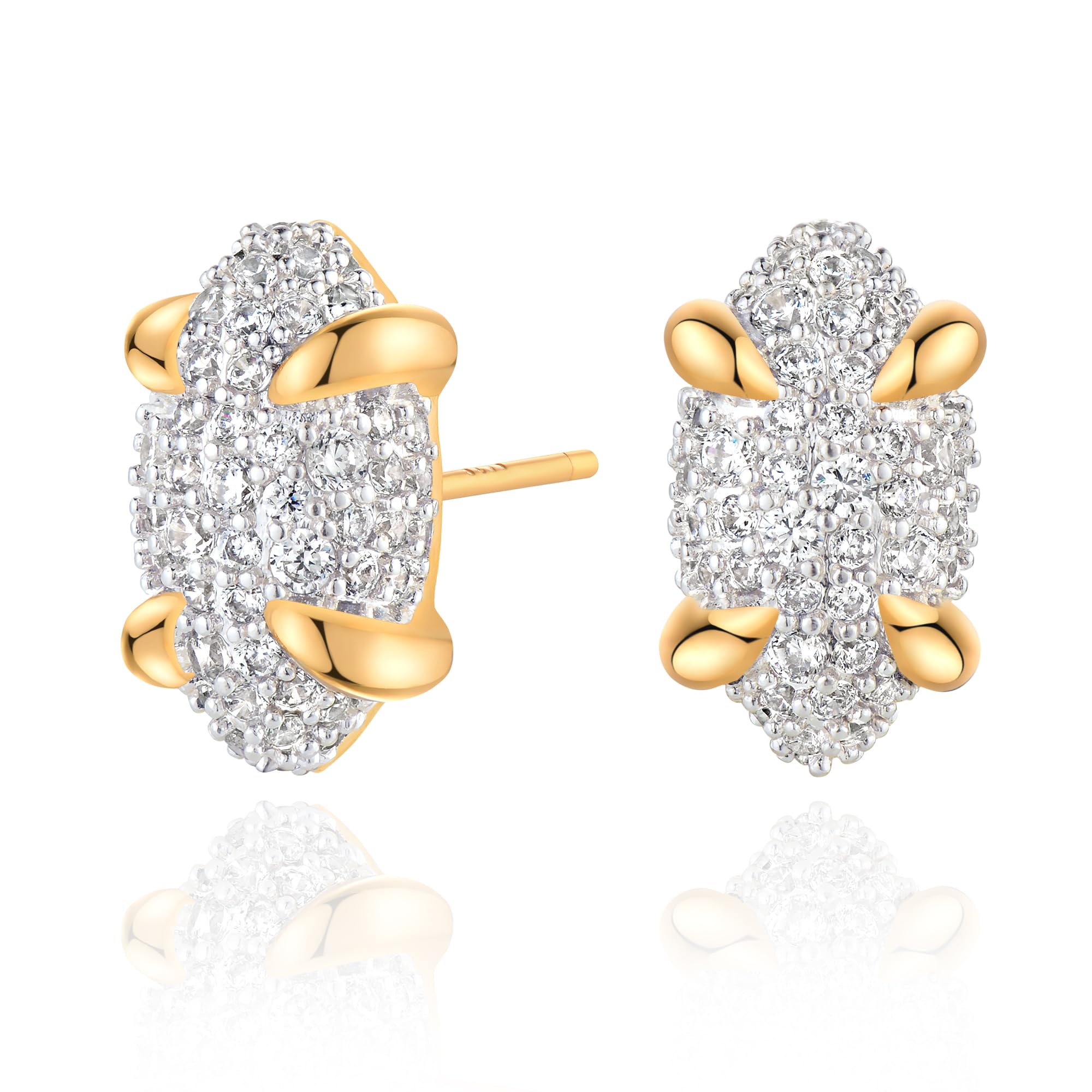 TONTMY STUDIOS Gold Stud Earrings for Women 14K Gold Plated S925 Sterling Silver Post Hypollergenic Cubic Zirconia Oval Earrings Gold Jewelry