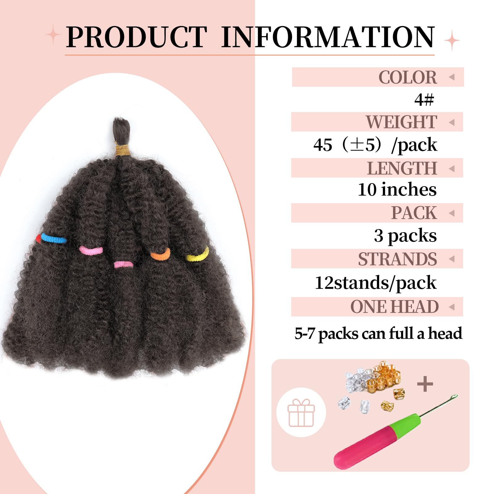 AMLUCKS Afro Kinky Hair 10 Inch 3 Pack Marley Twist Braiding Hairs Bulk Springy Braids Pre-Separated Bulk Springy Braids for Cuban Twist Hair Faux Locs Crochet Synthetic Hair Extensions for Women (4# - Image 2