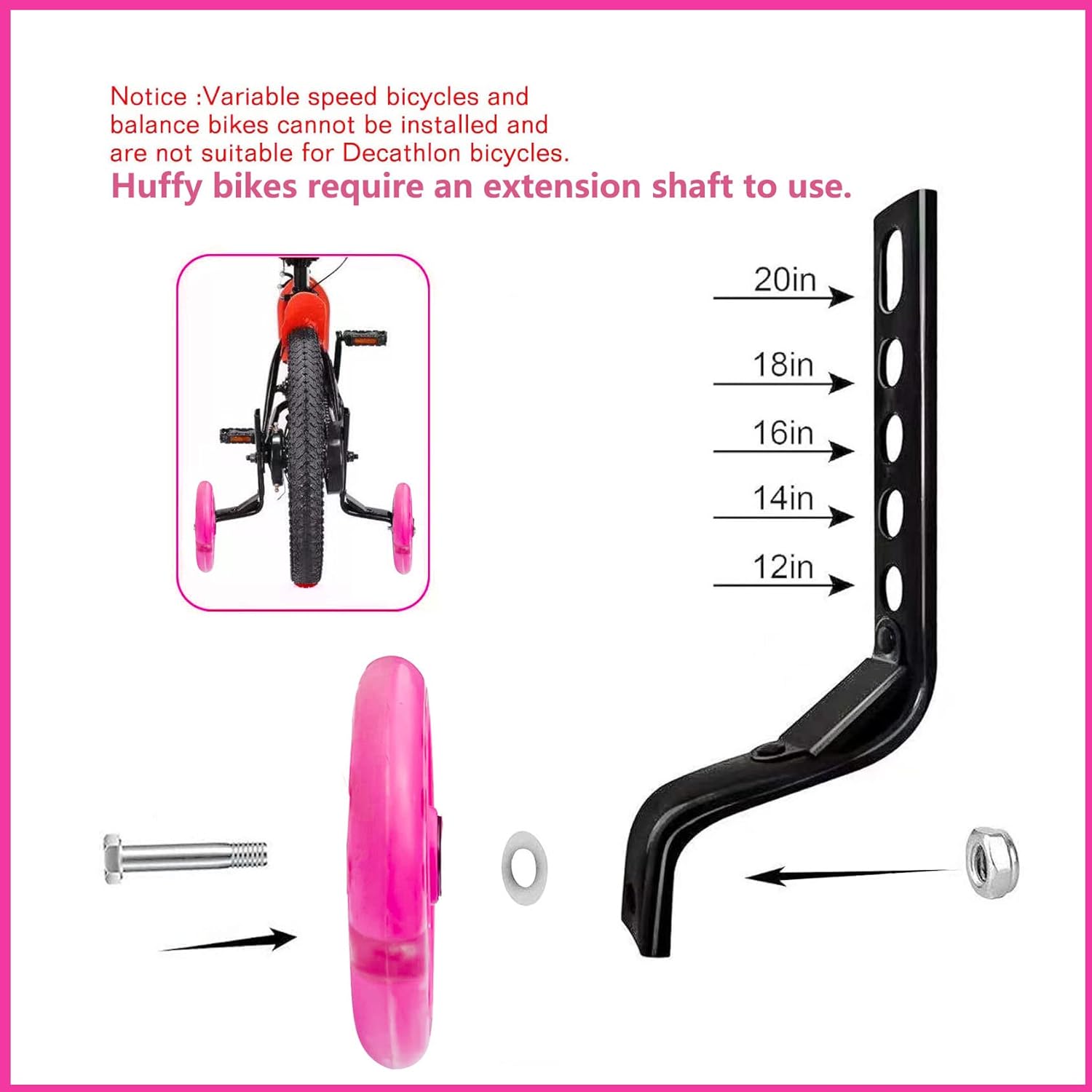 Training Wheels for Bicycle,Flash Mute Wheel Compatible for Bikes of 12-20 Inch 1 Pair (pink) : Sports & Outdoors