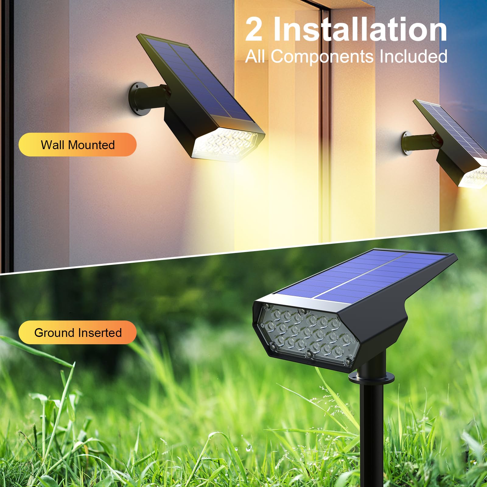 Verbesserte Solarstrahler für den Außenbereich, wasserdicht, IP65 RGB Farbwechsel, Solar-Außenleuchten, mehrfarbige Solar-Landschaftsstrahler mit Memory-Funktion für Urlaubsdekorationen, Hof, Garten