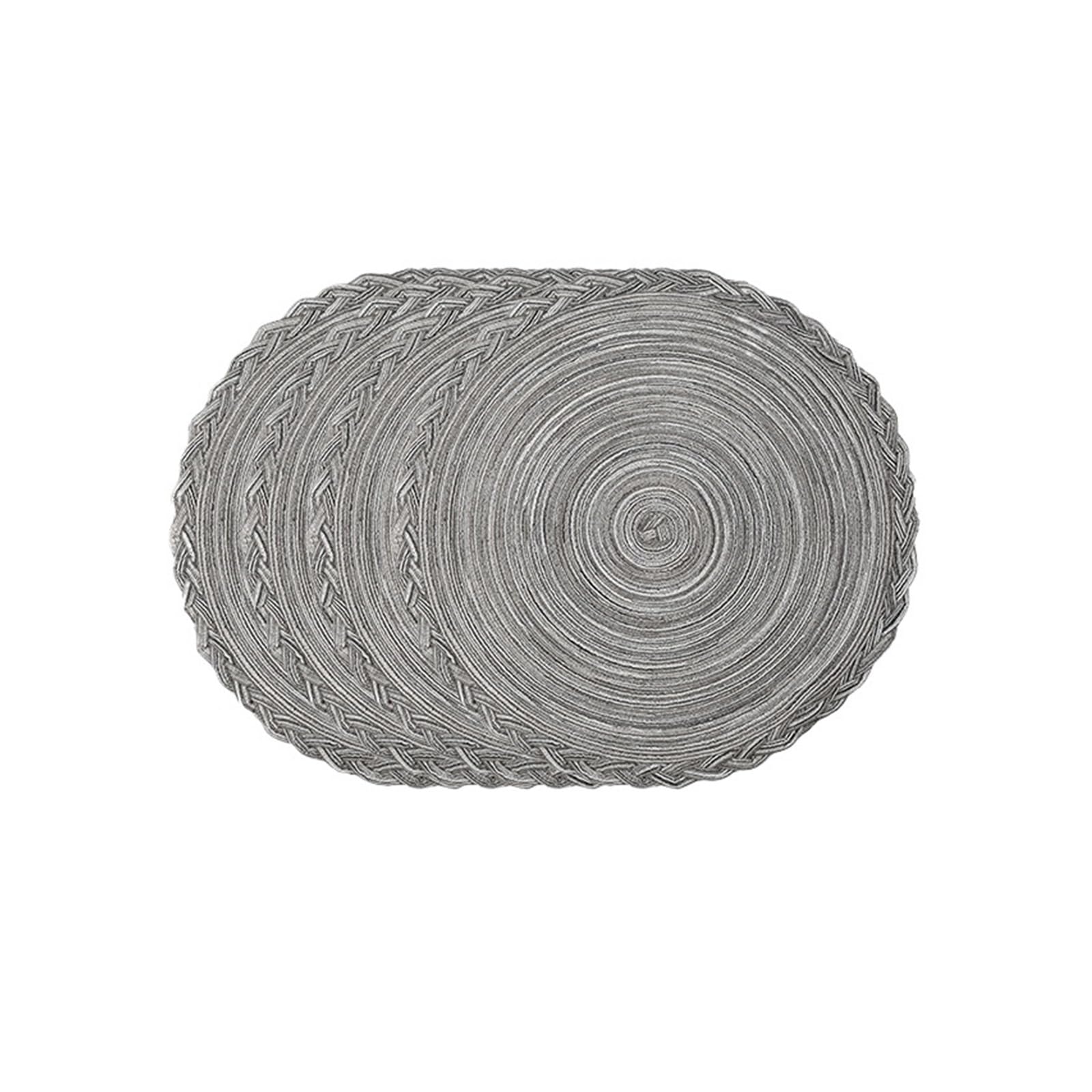 4pcs Round Placemats Cotton Woven Placemat Heat-Resistant Non-Slip Washable Table Mats For Dining(Grey)