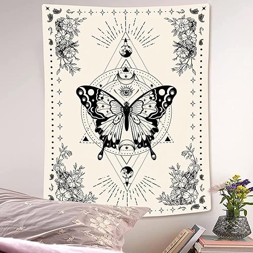Vista 3 de Lunerfex Tapiz de mariposa estilo bohemio pequeño, tapiz de tarot, fase lunar, estético, para colgar en la pared, para dormitorio y sala de estar