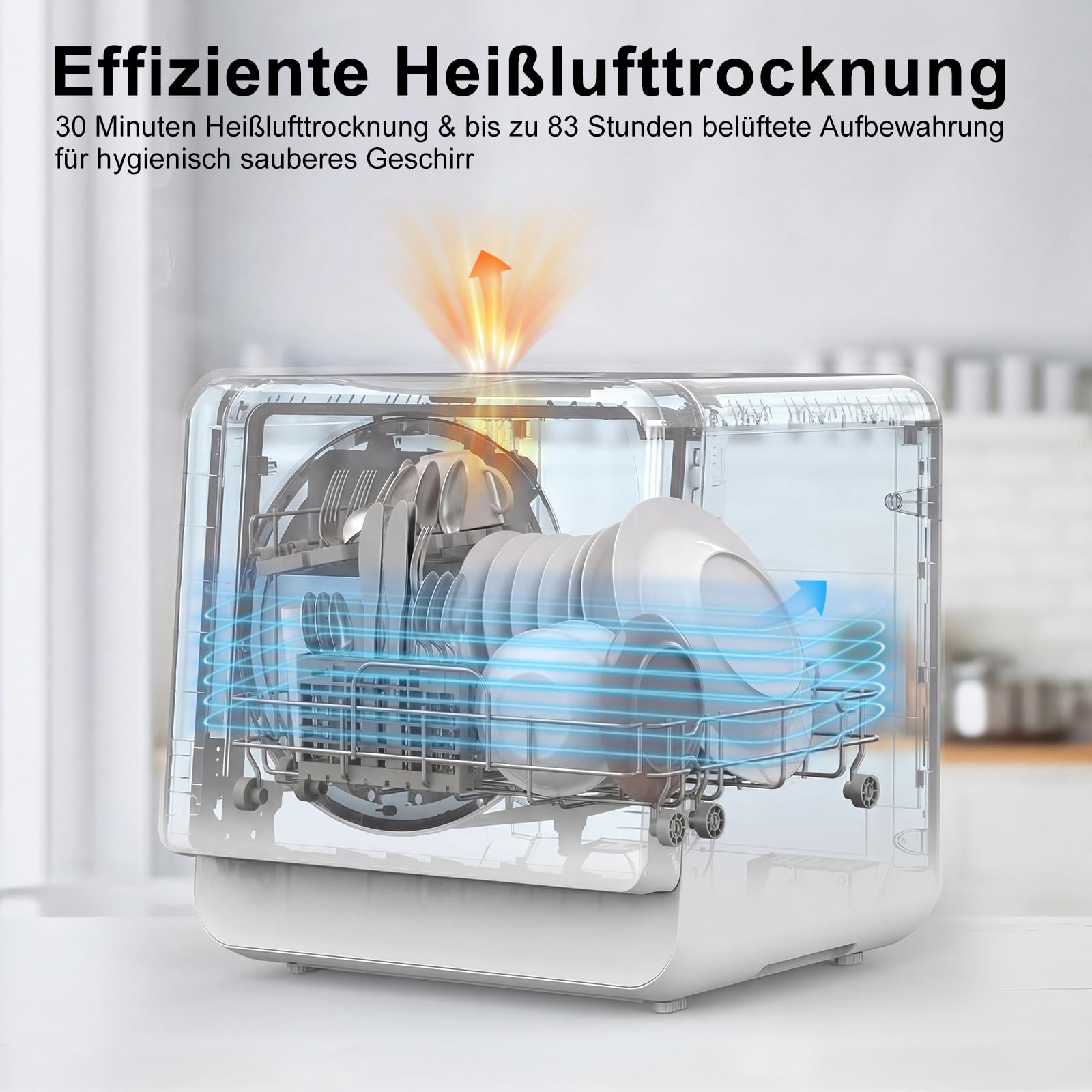 Mini Tischgeschirrspüler 5L Wassertank 6+1 Programme 360° Reinigung PTC-Lufttrocknung 24H Startzeitvorwahl