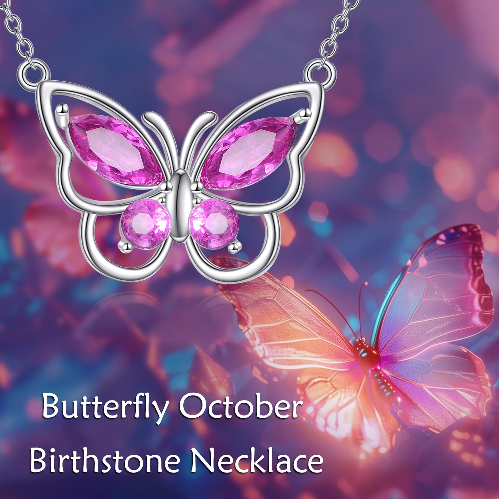 Schmetterlings Kette für Damen 925 Sterling Silber Kristall Schmetterlings Haslkette Geburtsstein Amethyst Anhänger Schmuck Geschenk