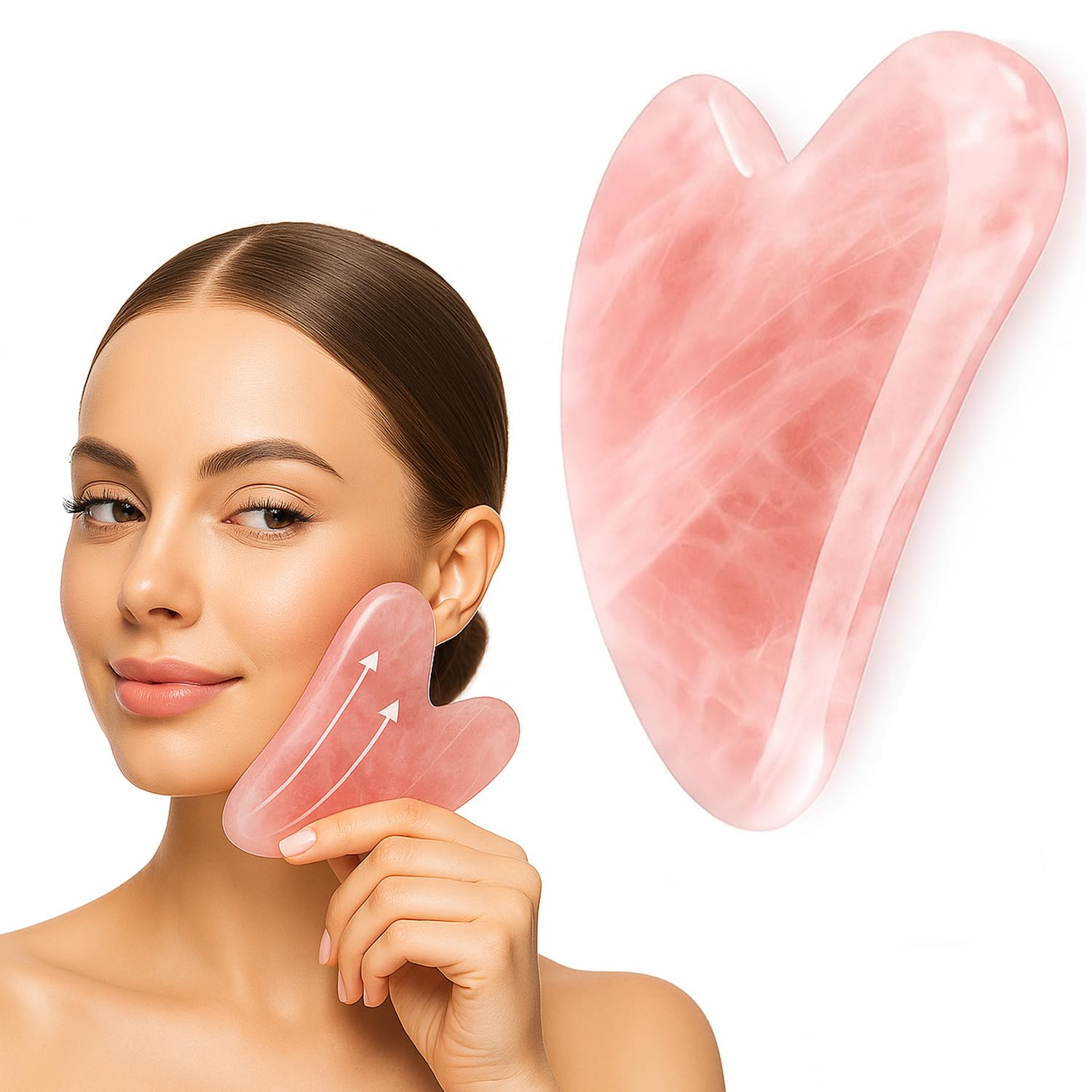 Gua Sha Facial Tools - Natural Rose Quartz Stone Guasha Tool, Manual Massage Sticks For Jawline Sculpting And Puffiness Reducing, Jawline Shaper, Gua Sha Scraping Massage Tool, Skin-Care Gift
