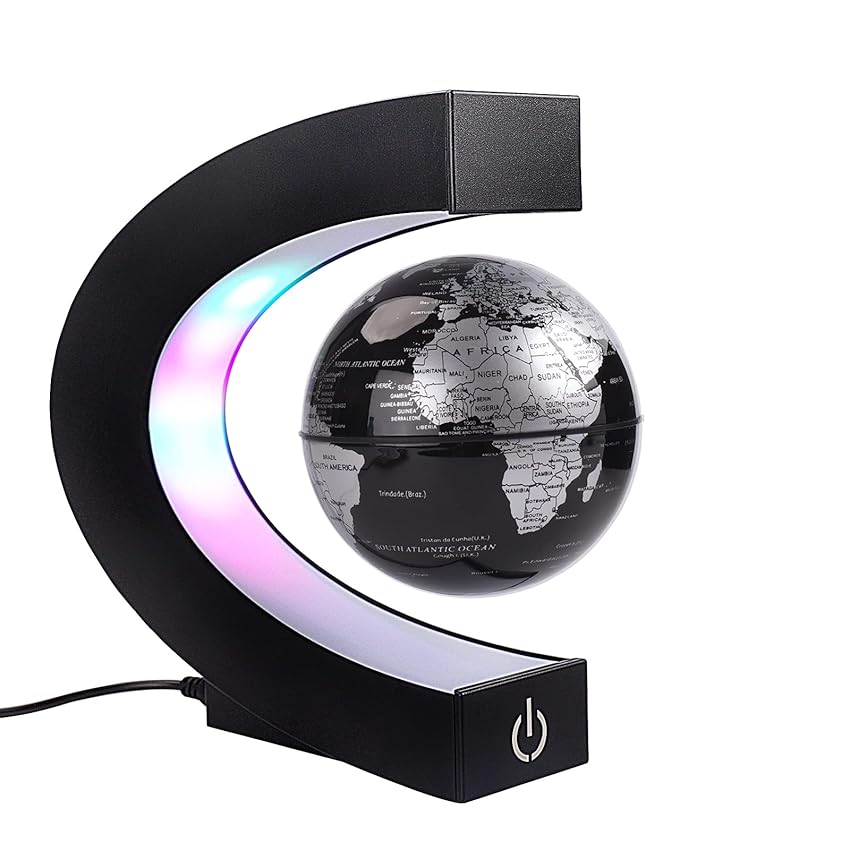 Immagine del prodotto Mappamondo magnetico galleggiante con luci LED colorate a forma di C, anti-gravità, mappa del mondo rotante per regalo per la casa e l'ufficio, decorazione da scrivania