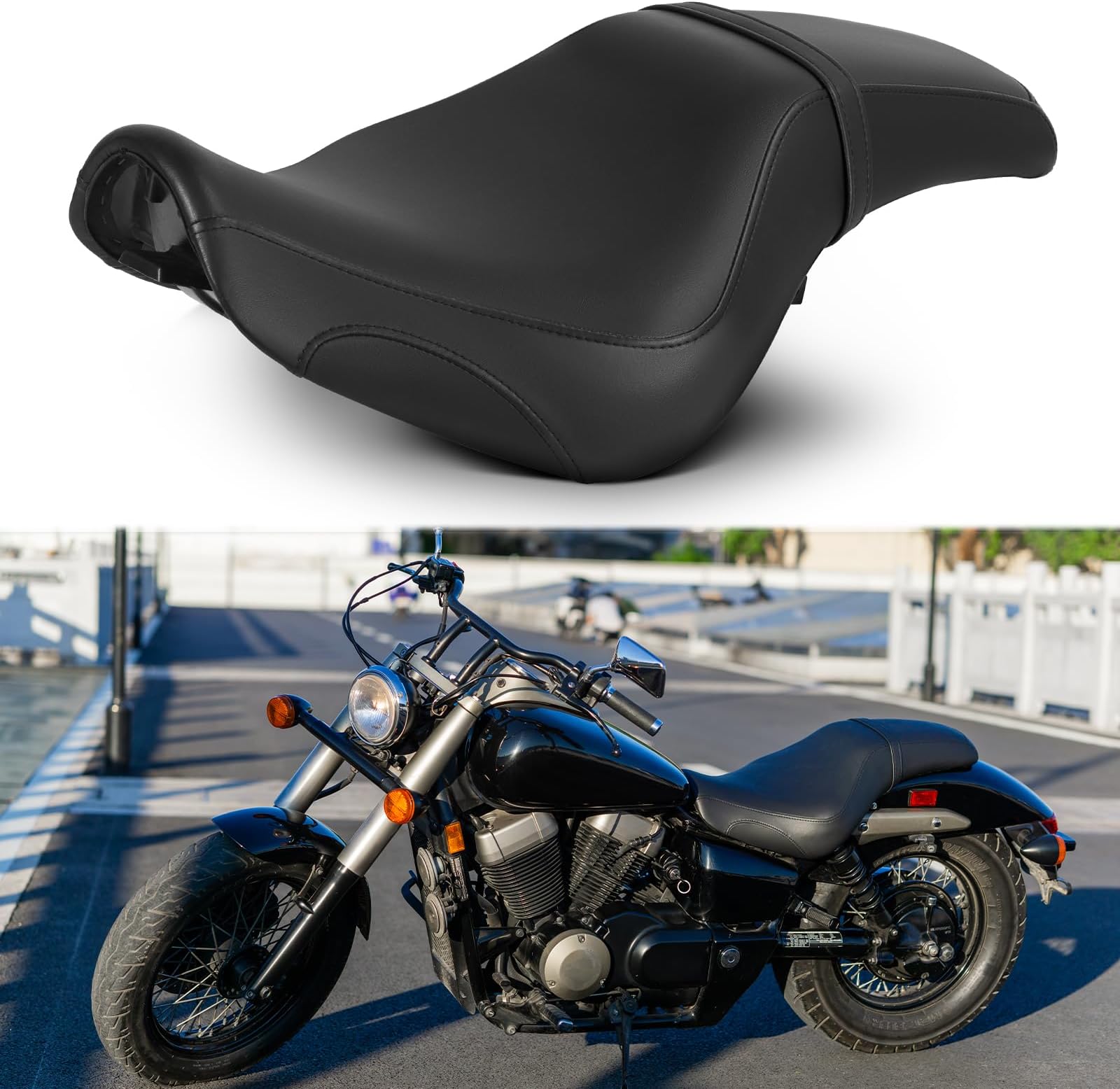 - One-Piece Motorcycle Rider Passenger Seat Pillion Cushion Compatible with Shadow Spirit & Phantom VT750 C2 2007-2024 (Black)