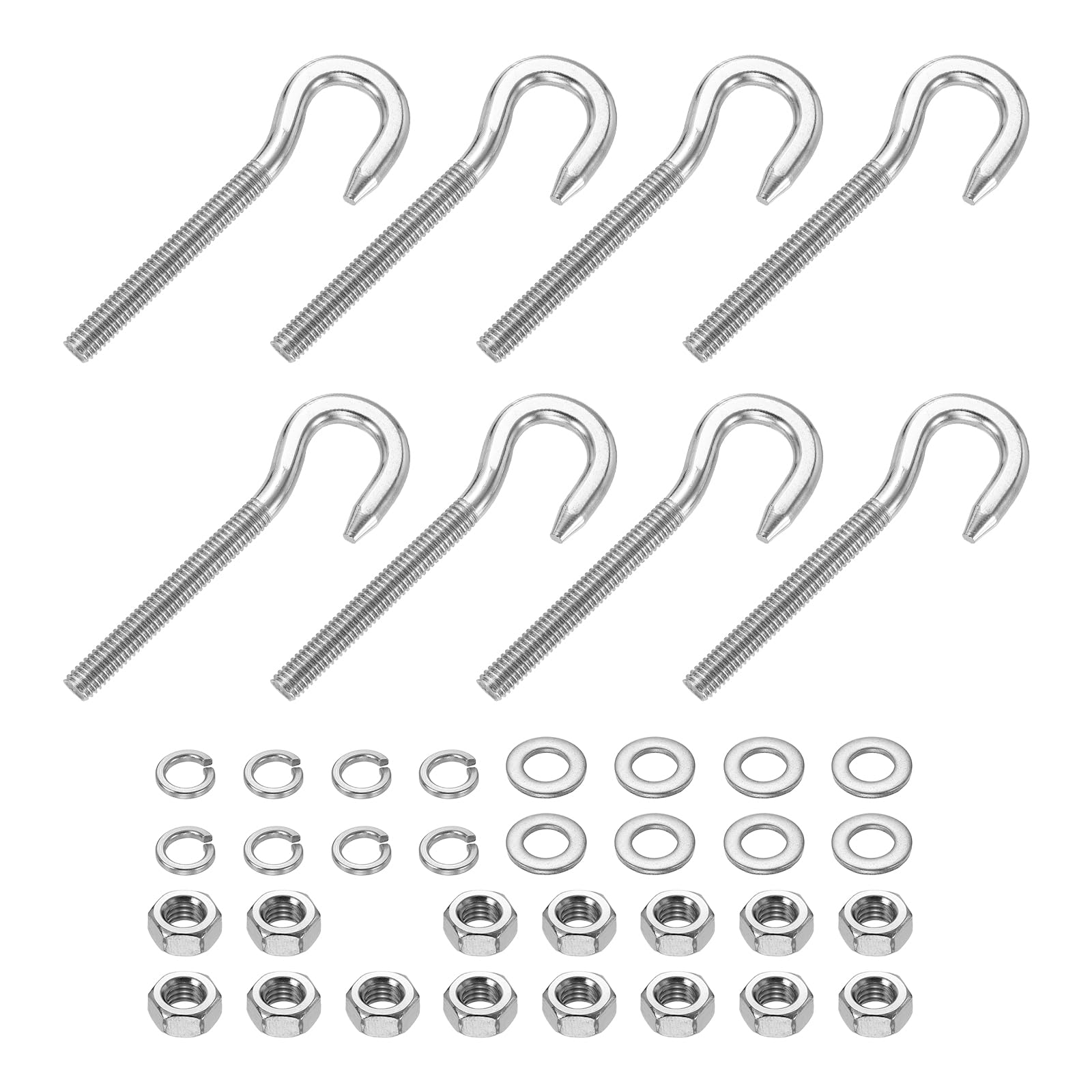 PATIKIL 8 Pcs M6 x 45mm Hook Bolt, 73mm Length Stainless Steel Lifting Shoulder Eye Bolts with Double Nuts and Flat Washer Spring Washer for Indoor Outdoor