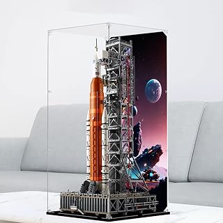 Vitrina acrílica para Lego 10341 Space Launch System Building Set - Caja expositora y vitrina a prueba de polvo, compatible con Lego 10341, solo vitrina (base negra)