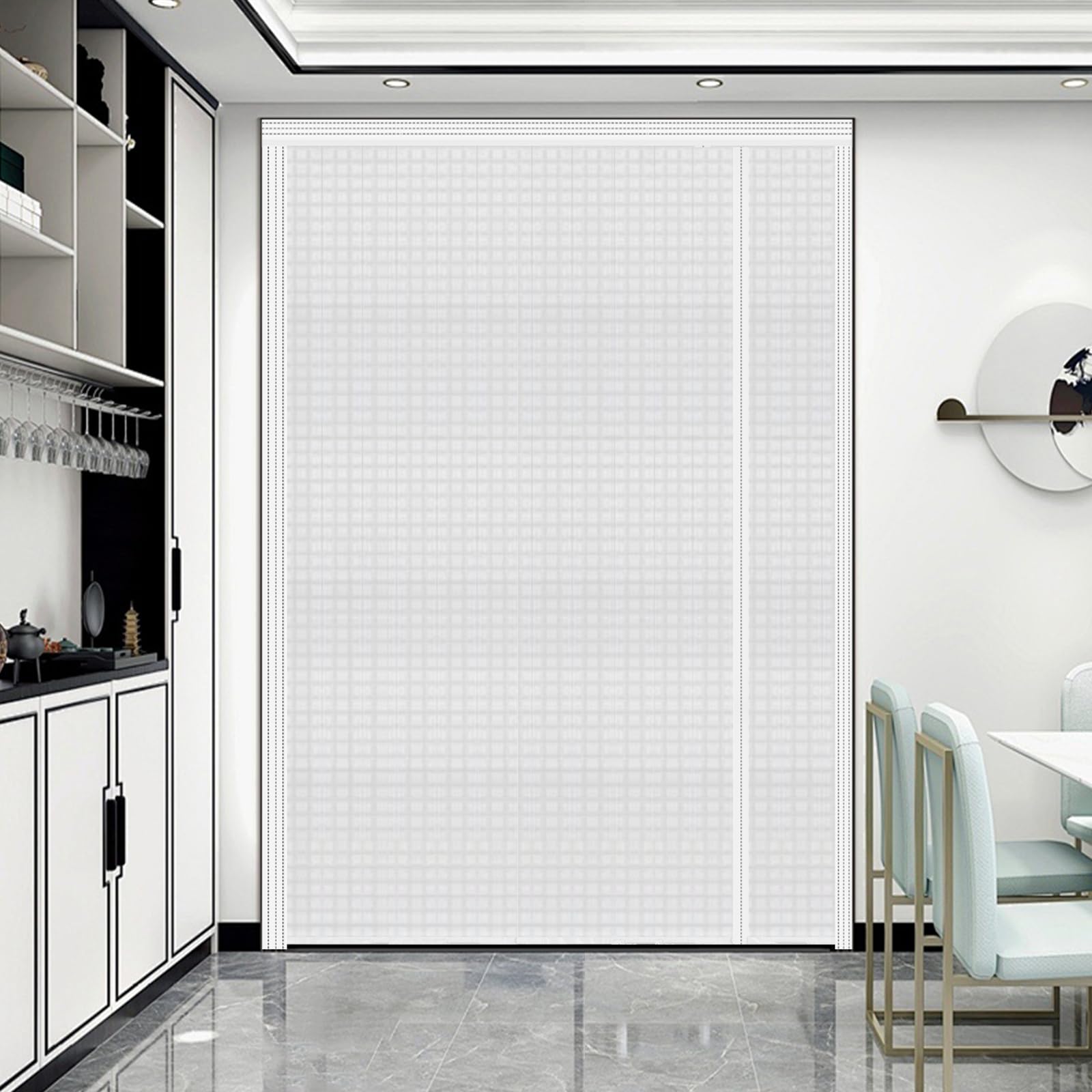 Reversible Left or Right Side Opening Insulated Door Curtain, Keep Cold Out Thermal Magnetic Door Screen Cover Auto Closer for Kitchen, Bedroom, Air Conditioner Room, Fits Doors up to 60" x 80", White