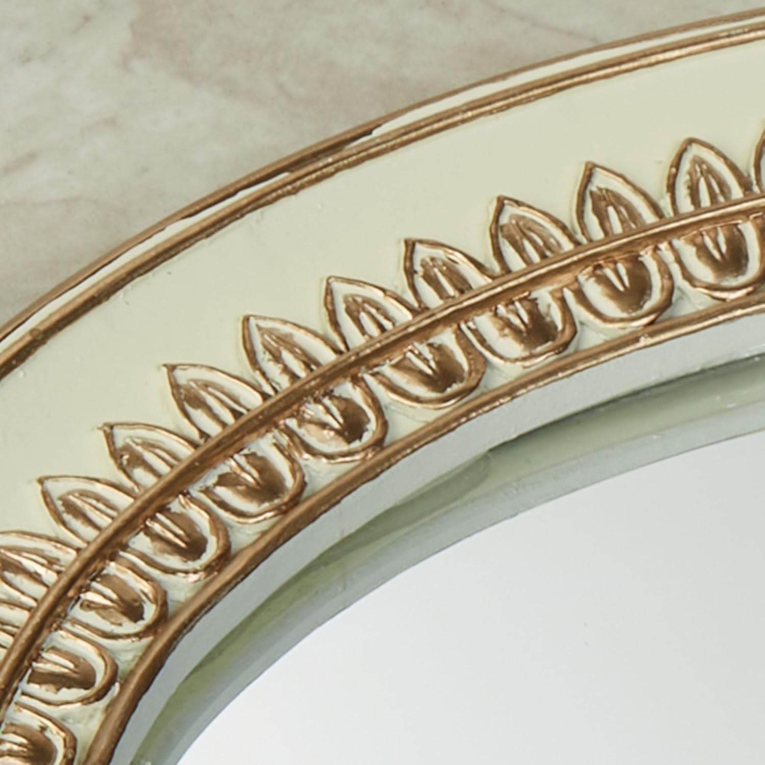 Palecia Mirrored Vanity Tray | Neutral Ivory | Metallic Gold Acanthus Leaf Scrollwork Handles & Traditional Trim Details | Oval Glass Mirror Bottom | Perfect for Your Fine Perfume, Jewelry, or Makeup