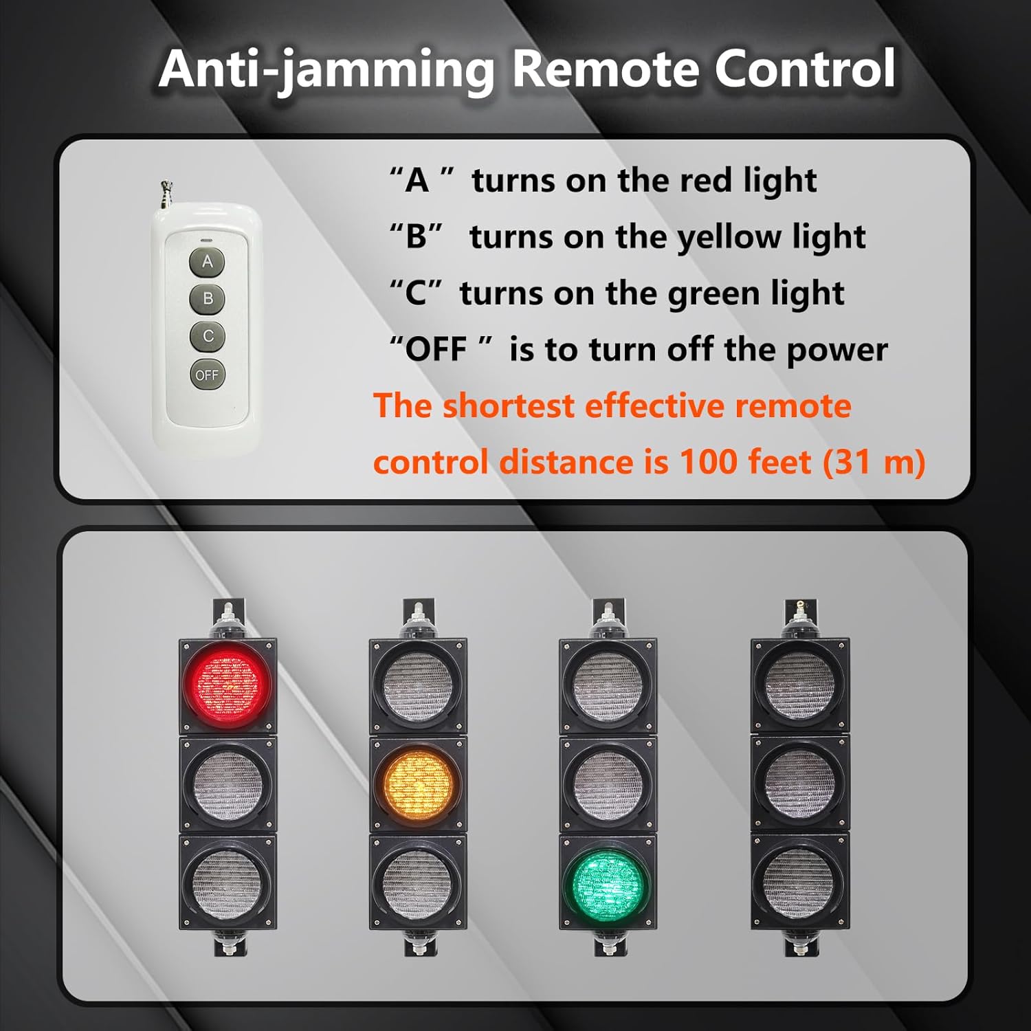 100-3 4inch 100mm Traffic Stop/Go Light/Remote Control/AC 85-265V Lamp LED, PC Casing Water Resistant IP65