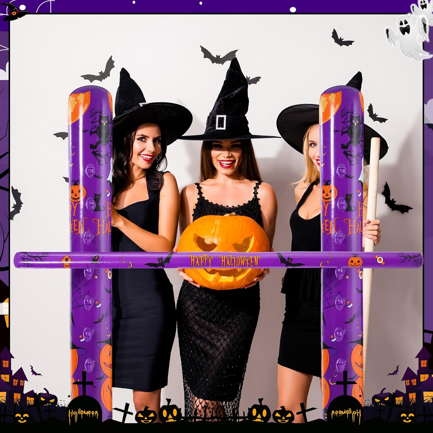 2 Pack Halloween Inflatable Limbo Party Game 59 in Spooky Pumpkin Indoor Outdoor Family Party Favor Easy Setup for Birthday Backyard Picnic Fall Holiday Yard Decor