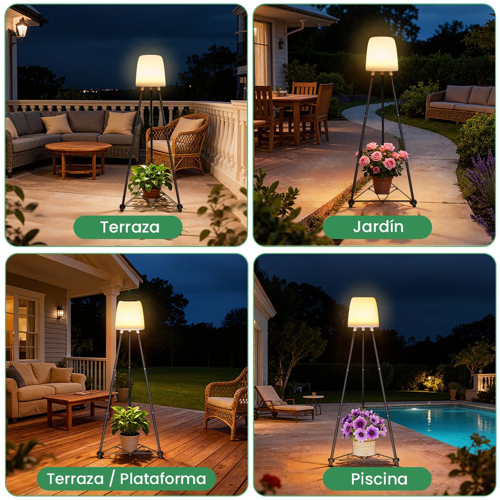OUSFOT Lampara Solar Exterior Jardin con Soporte para Flores, RVB y Blanco Cálido, Resistente al Agua Lampara de Pie Exterior para una Iluminación Sostenible de Terraza, Jardin, Balcon, Piscina, Patio
