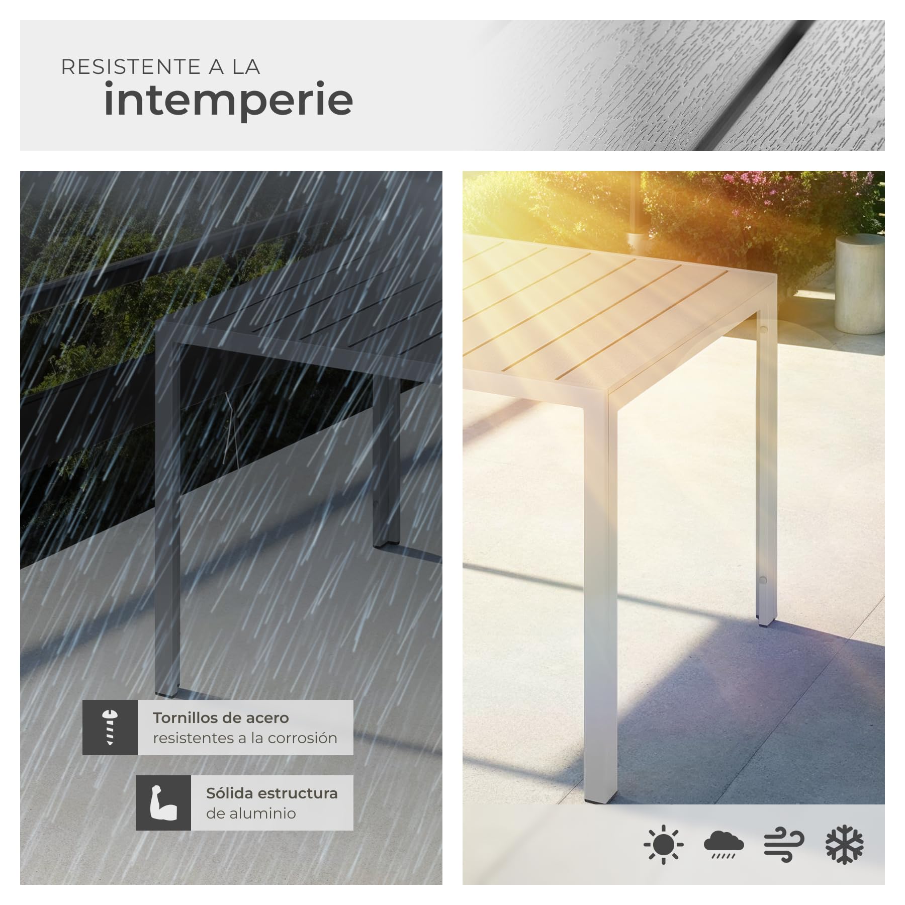 tectake® Mesa Jardín Exterior de Aluminio 90x90x74,5cm, Mesa Terraza, Patas Ajustables y con Topes, Mueble Jardín Resistente a Intemperie, Fácil Montaje - Plata