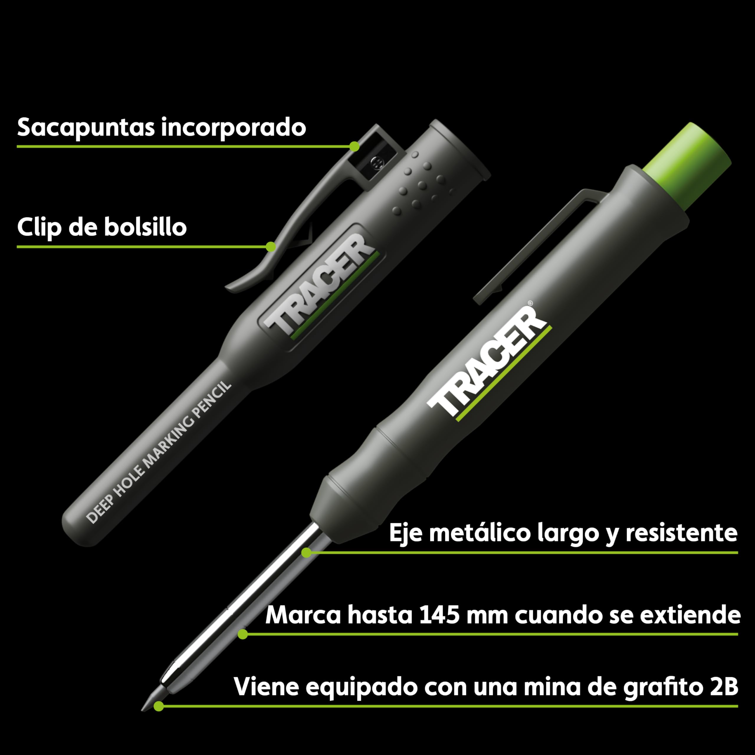 TRACER Medidor de contorno de 250 mm, medidor de marcado preciso con lápiz de construcción de agujero profundo TRACER. Calibre y juego de lápices de carpintero
