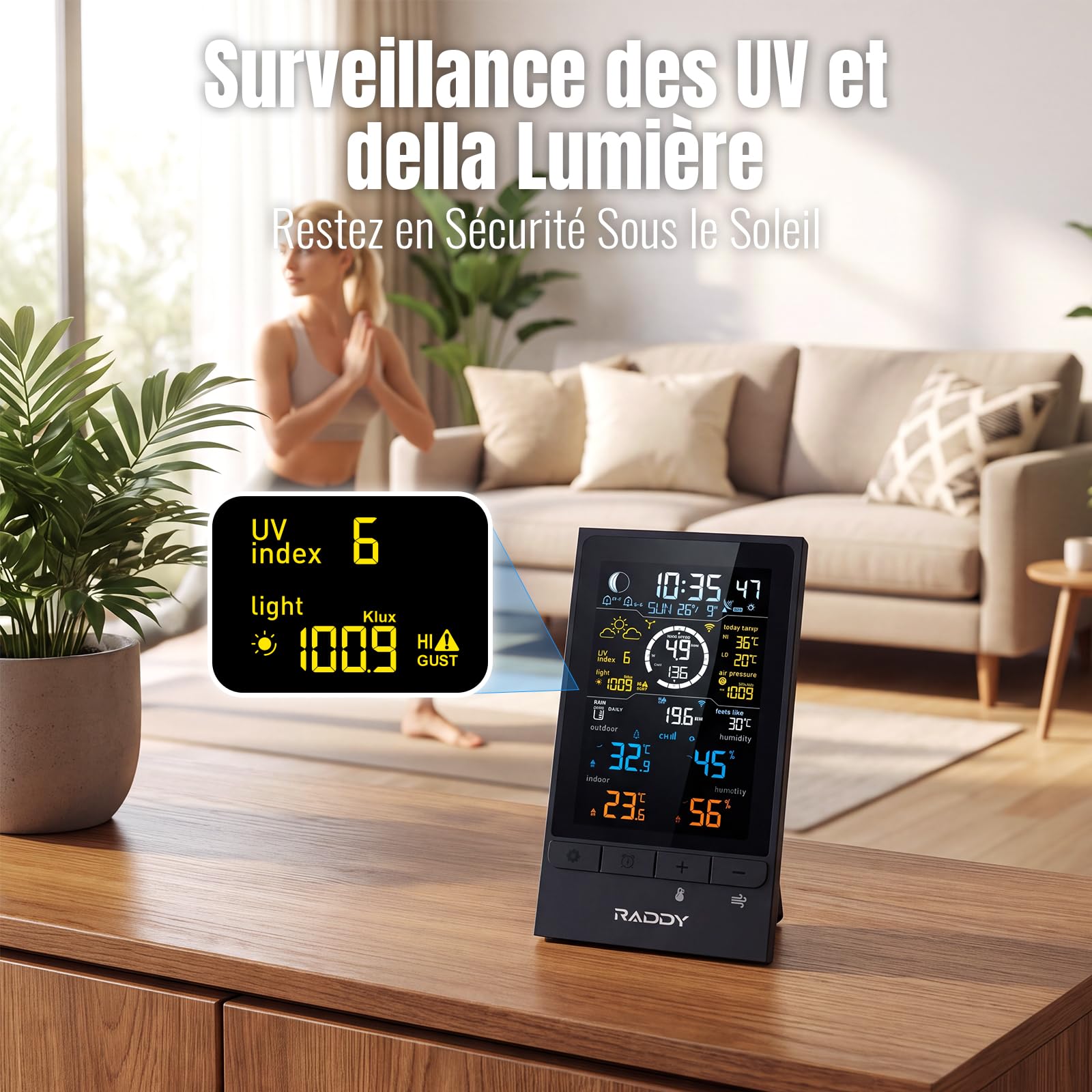 Raddy UV7 Station Météo Sans Fil Pro 12-en-1 Intérieur Extérieur
