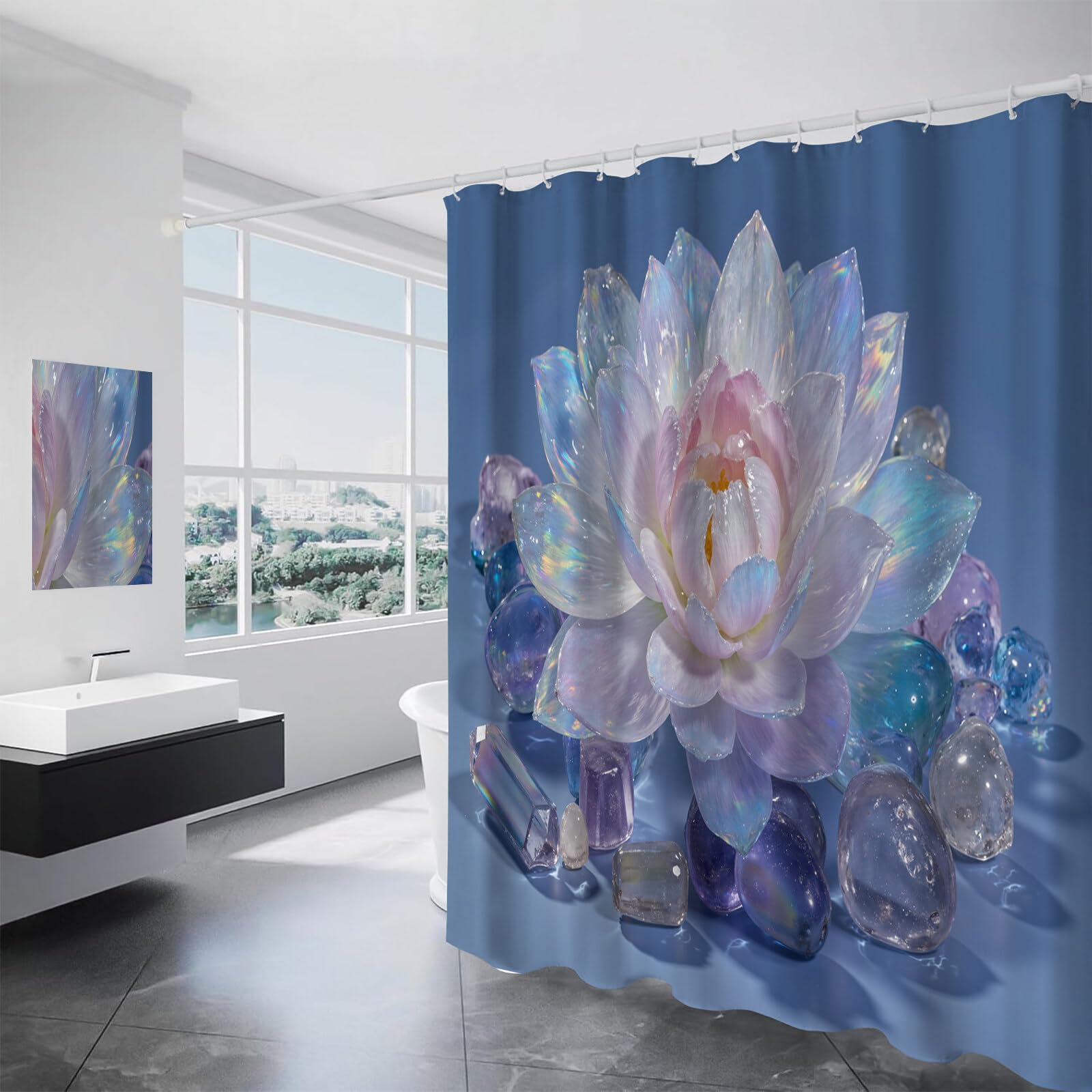 Rideau Douche,Rideau Baignoire Lavable en Machine Rideaux Douche Tissus Lavable Rideau De Baignoire Lavable pour Salle De Bain Domicile Baignoire Famille,Lotus De Cristal,