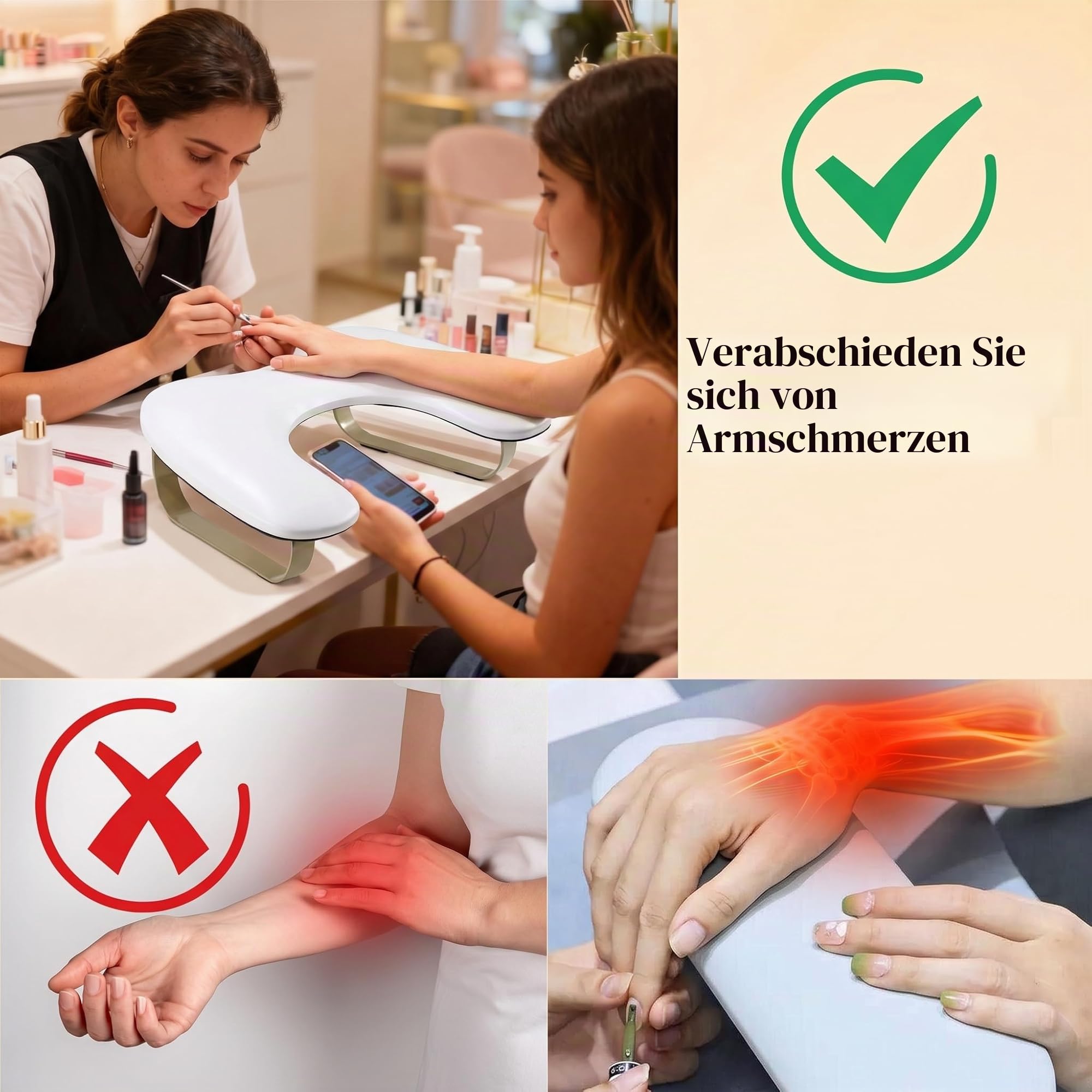 Handauflage Nagelstudio: Goldener Bogen U-Förmig Wrist Rest - 45°Schräge Unterstützung - Weicher und Elastischer Schwamm Handgelenkauflage für Handablage Nagelstudio