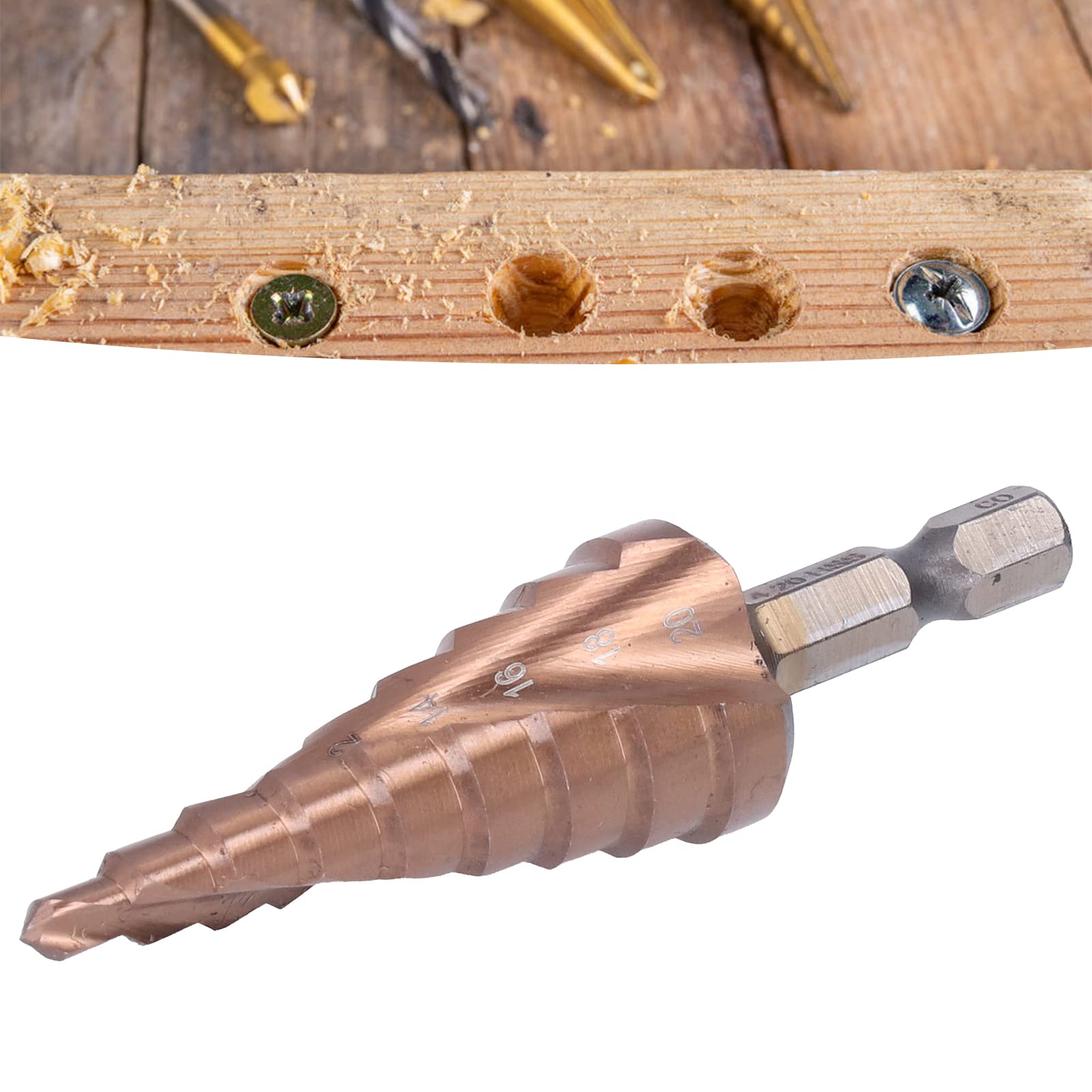 Plated HSS Drill Bit Sharpener 118° 1/4in Shank Double Grooved Step Bits Spiral Universal Hex for Metal PVC Copper Wood