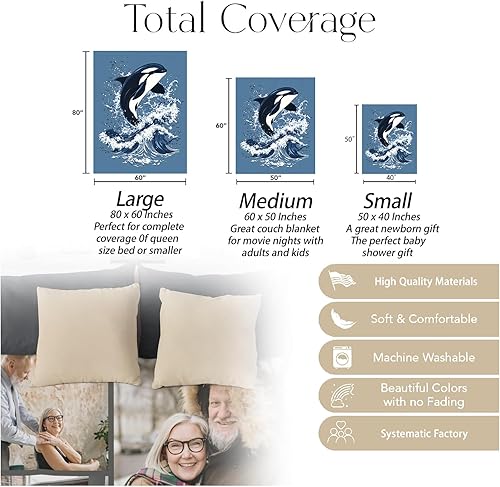Miniatura 3 de Manta de ballena asesina saltando, suave, cálida y acogedora, regalos para adultos, niños y mujeres, manta de franela ligera y mullida para sofá,