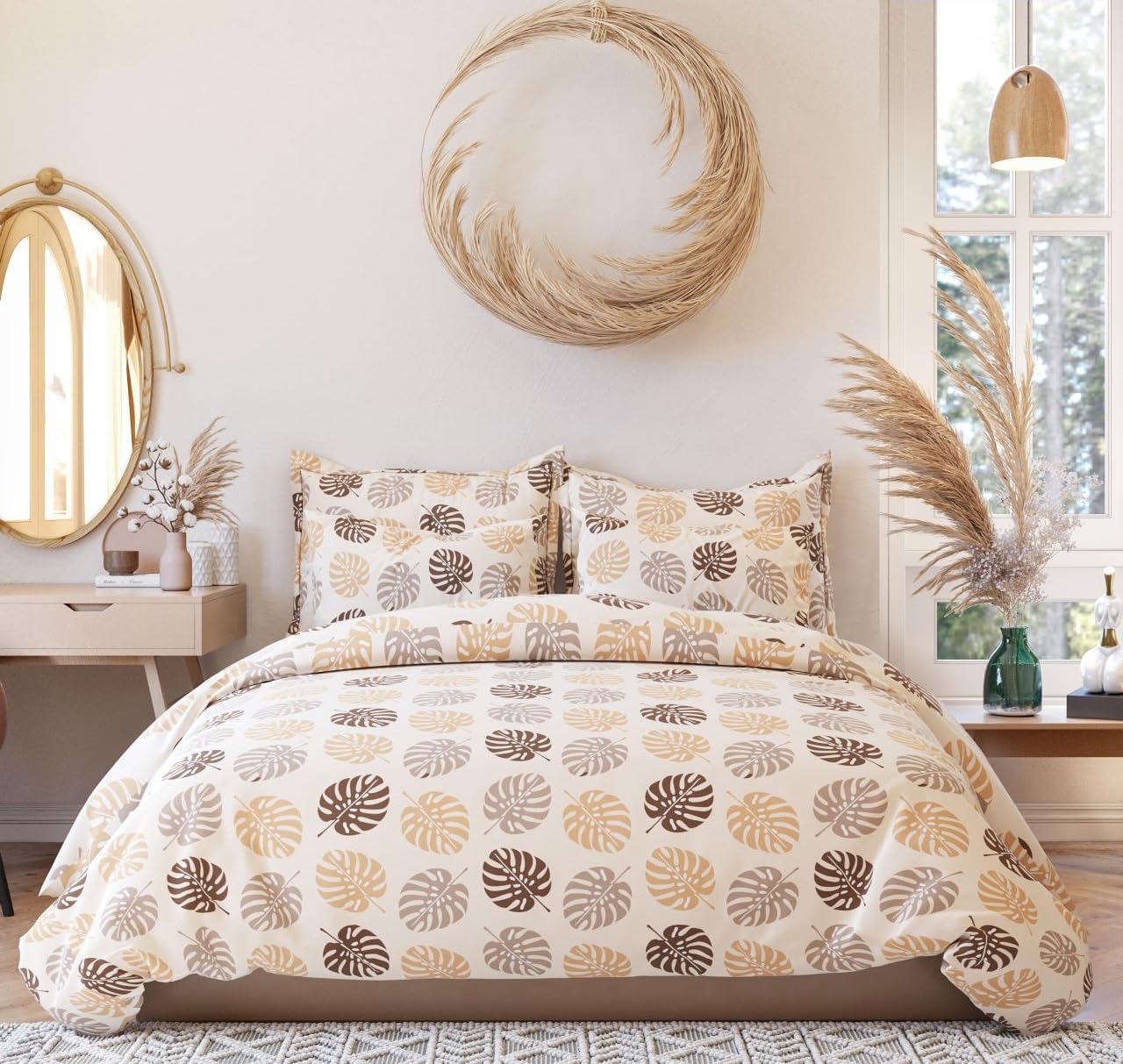 DECOMIZER Cotton Feel All Around Elastic Fitted Glace Printed Single Bed Bedsheet with 1 Large Pillow Cover Fits Upto Mattress of 6 Inches,Size - 42 x 75 x 8 Inches, Design - Paan Patta