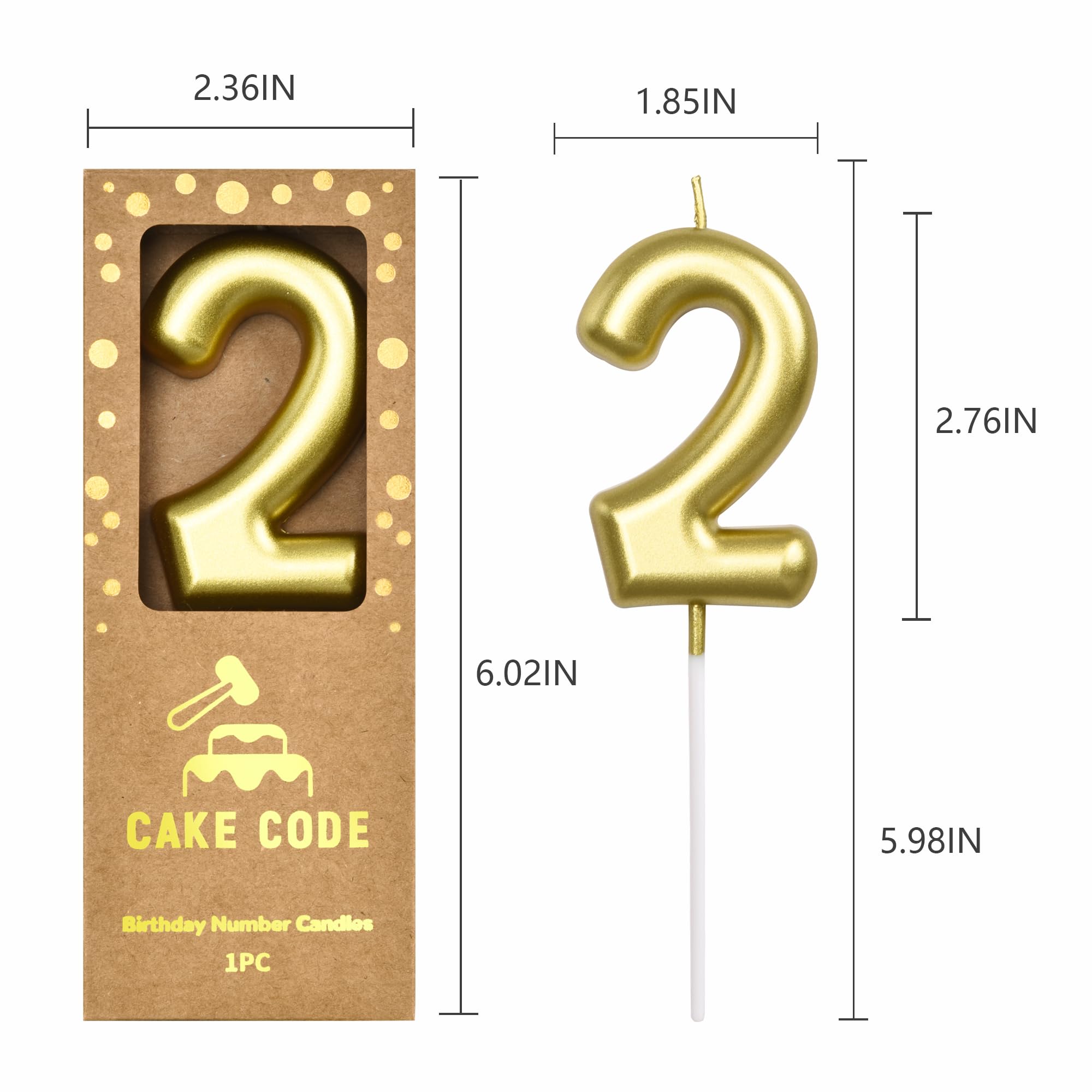 Velas clásicas de cumpleaños con 2 números dorados de 2.76 pulgadas, velas de números dorados, velas de números de pastel, celebración de fiesta