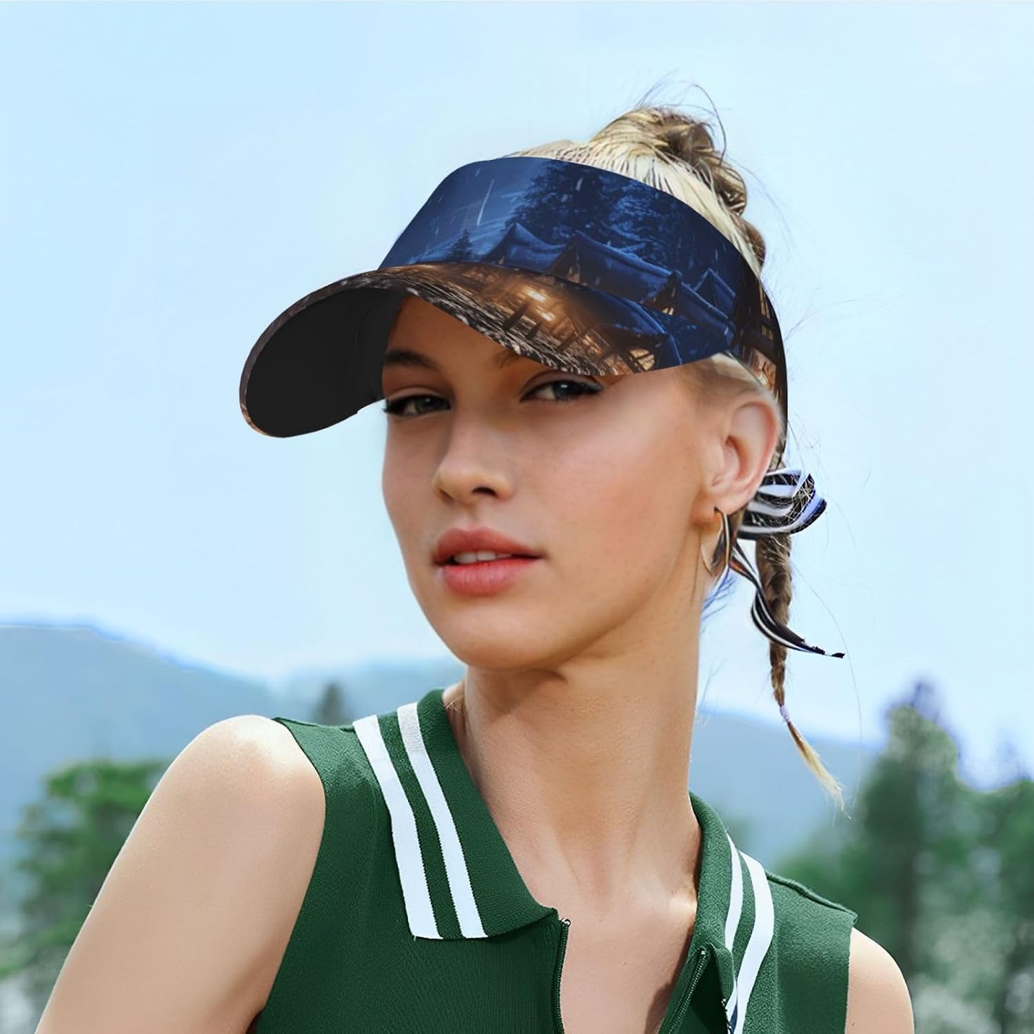 Sport Sun Visor Hats Rustic Village Night Adjustable Empty Top Baseball Cap for Women Men Sun Protection Cap Hats