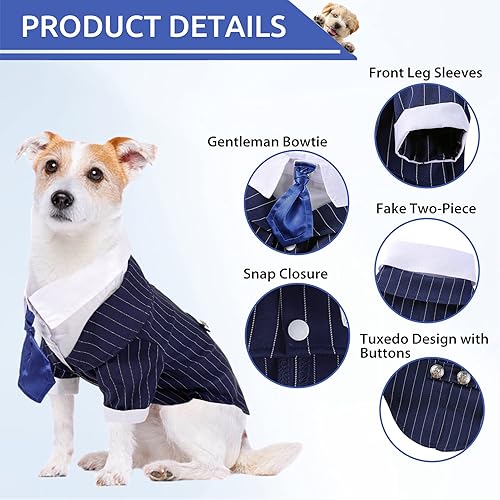 Miniatura 3 de Camisa formal de esmoquin a rayas para perro, traje de mascota con pajarita para boda, fiesta, cumpleaños, trajes de perrito caballero, disfraz de