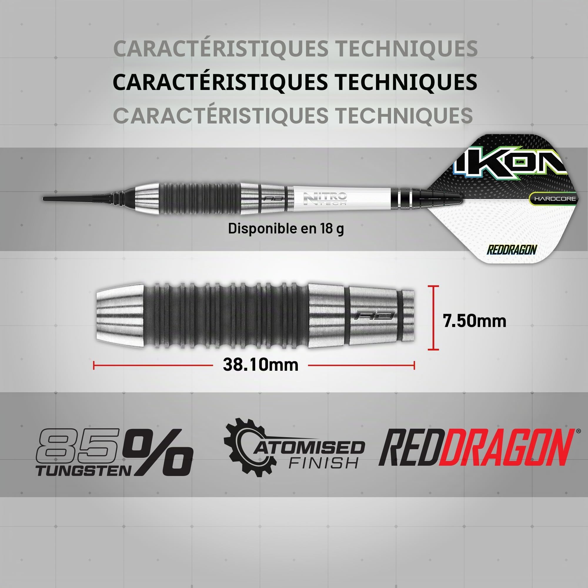 RED DRAGON Ikon Signature Series Professionnel Tungstène Jeu de fléchettes Softip avec ailettes et tiges