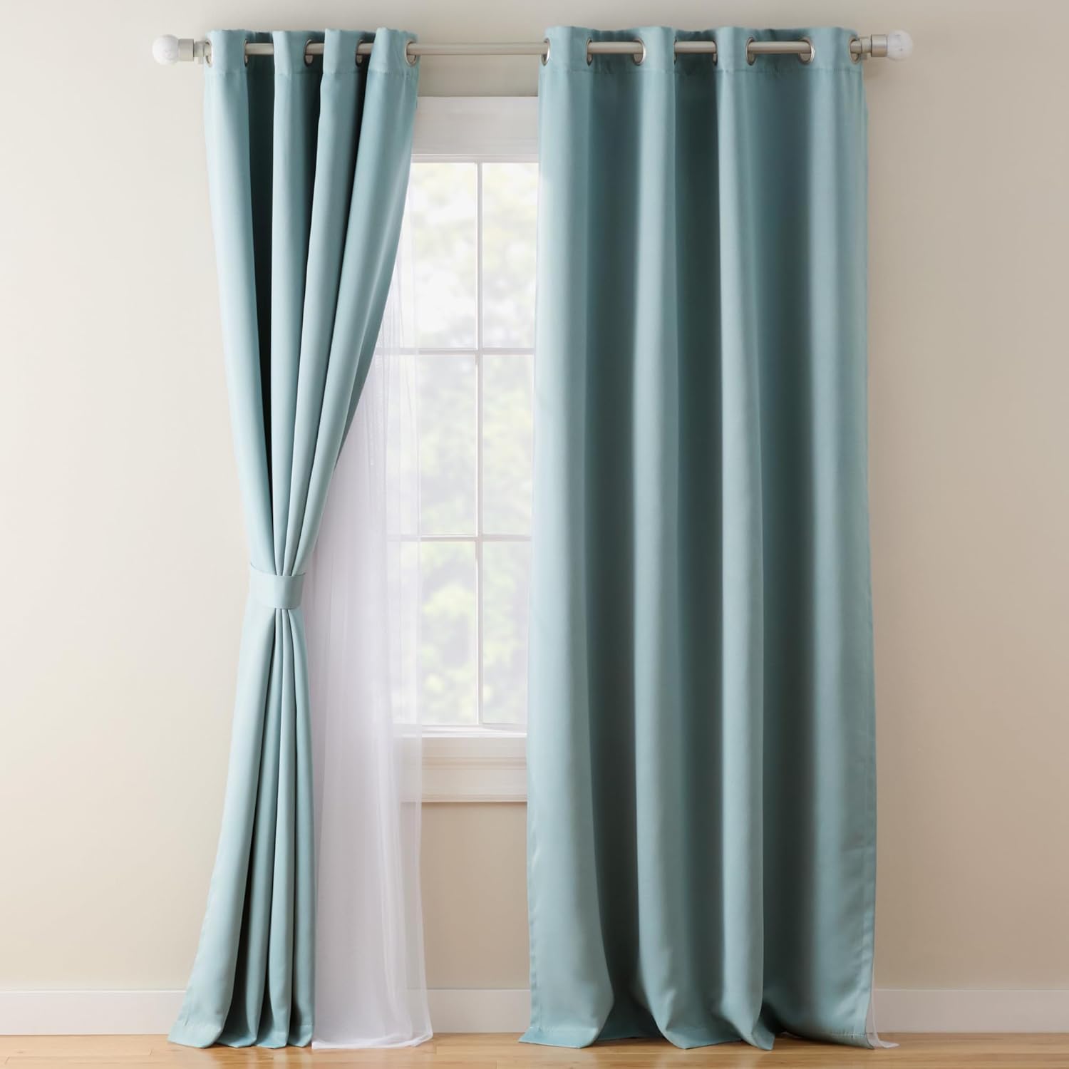 TOWN & COUNTRY LUXE Oslo Double Layer Indoor Curtains, Room Darkening and Sheer, Grommet Top, Energy Efficient, 2-Pack Set, 52"x96", Blue