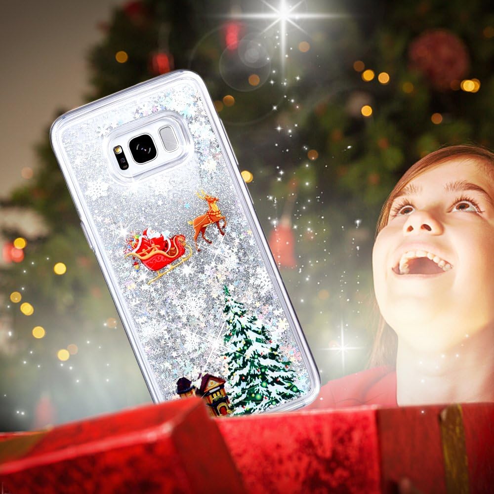 Caka Galaxy S8 Plus Case, Galaxy S8 Plus Glitter Case Luxury Fashion Bling Flowing Liquid Floating Sparkle Glitter TPU Bumper Christmas Case for Samsung Galaxy S8 Plus - (Clear Silver)