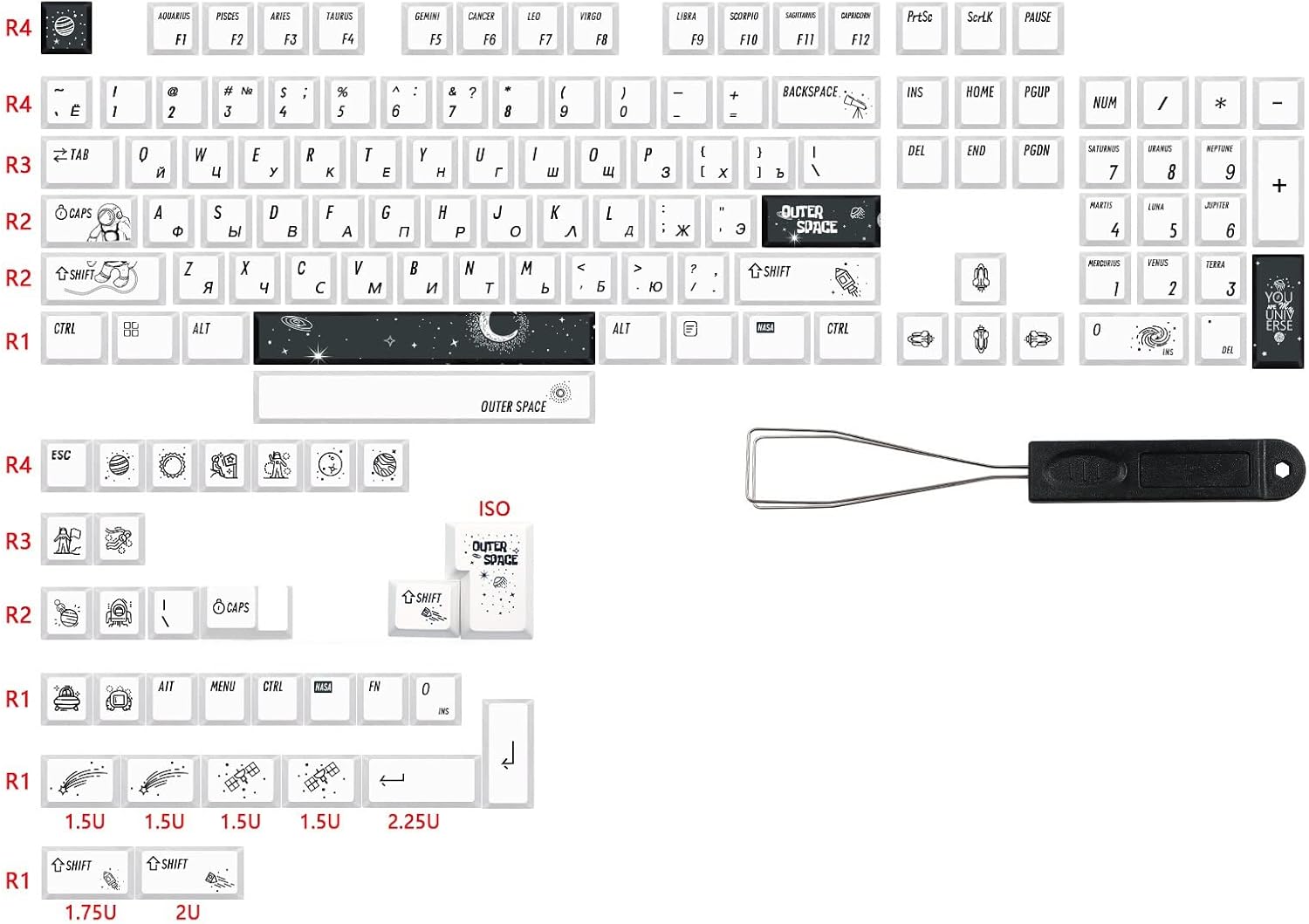 AMINIY Space Keycaps Profile PBT Dye Sublimation Keycap For gk61/64/68
