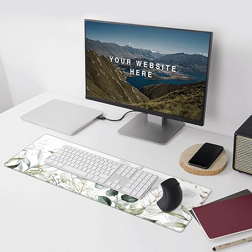 Miniatura 8 de Alfombrilla de mouse grande extendida con hojas y ramas de color verde dorado grande, alfombrilla de mouse para juegos XL, 31.5 x 11.8 pulgadas de