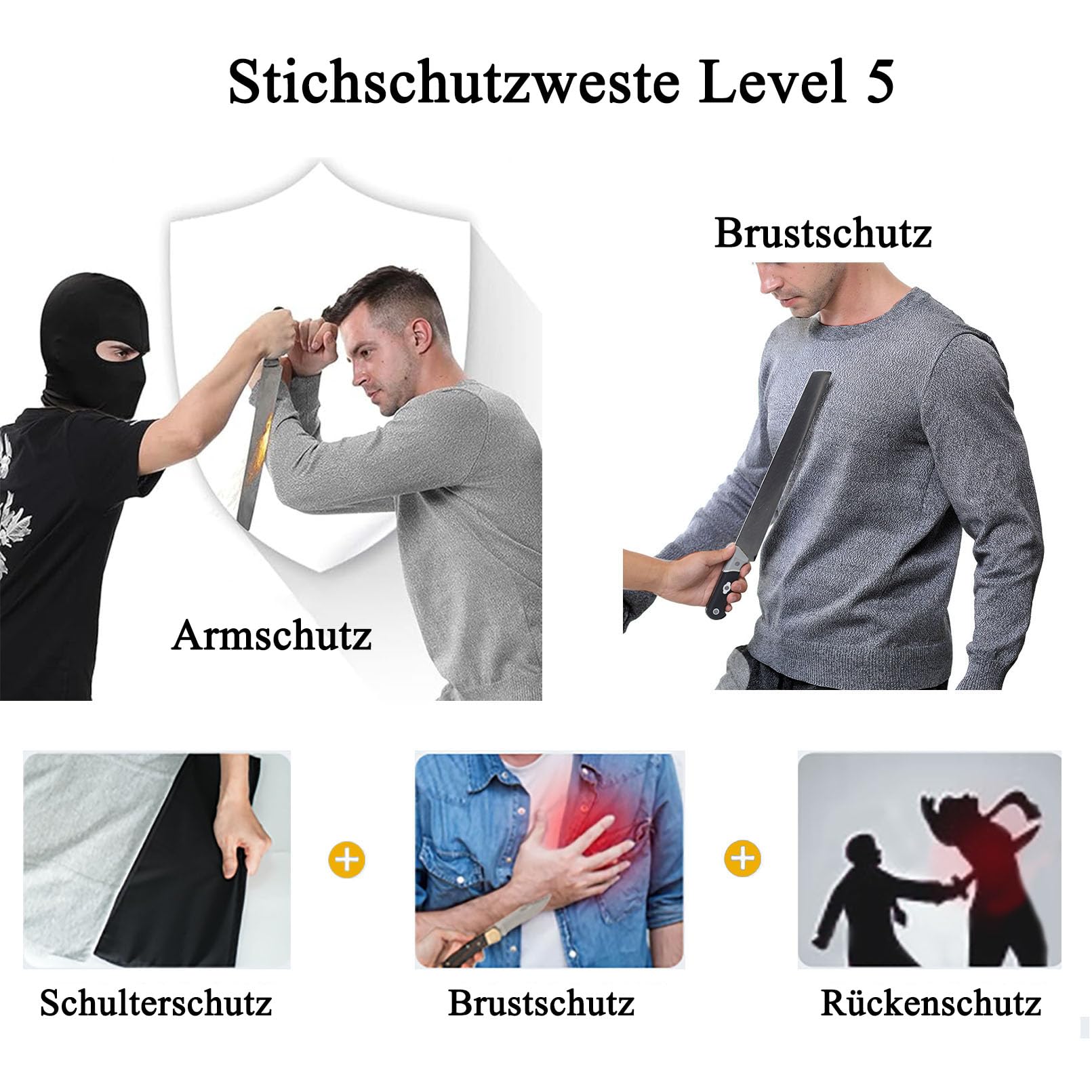 security weste herren, 5-Stufen stich und schnittschutz, stichfeste kleidung, selbstverteidigung, schutzweste stichfest, bissfestes, reißfestes, stichfestes T-Shirt Für Sicherheitsschutz
