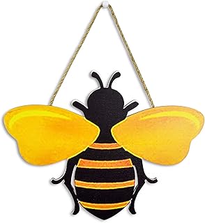 MACLARONX Wooden Bumble Bee Decor 12" Large Honey Bee Cutouts Wall Sign Crafts for Porch front door Home Patio Yard Garden Home Decorations