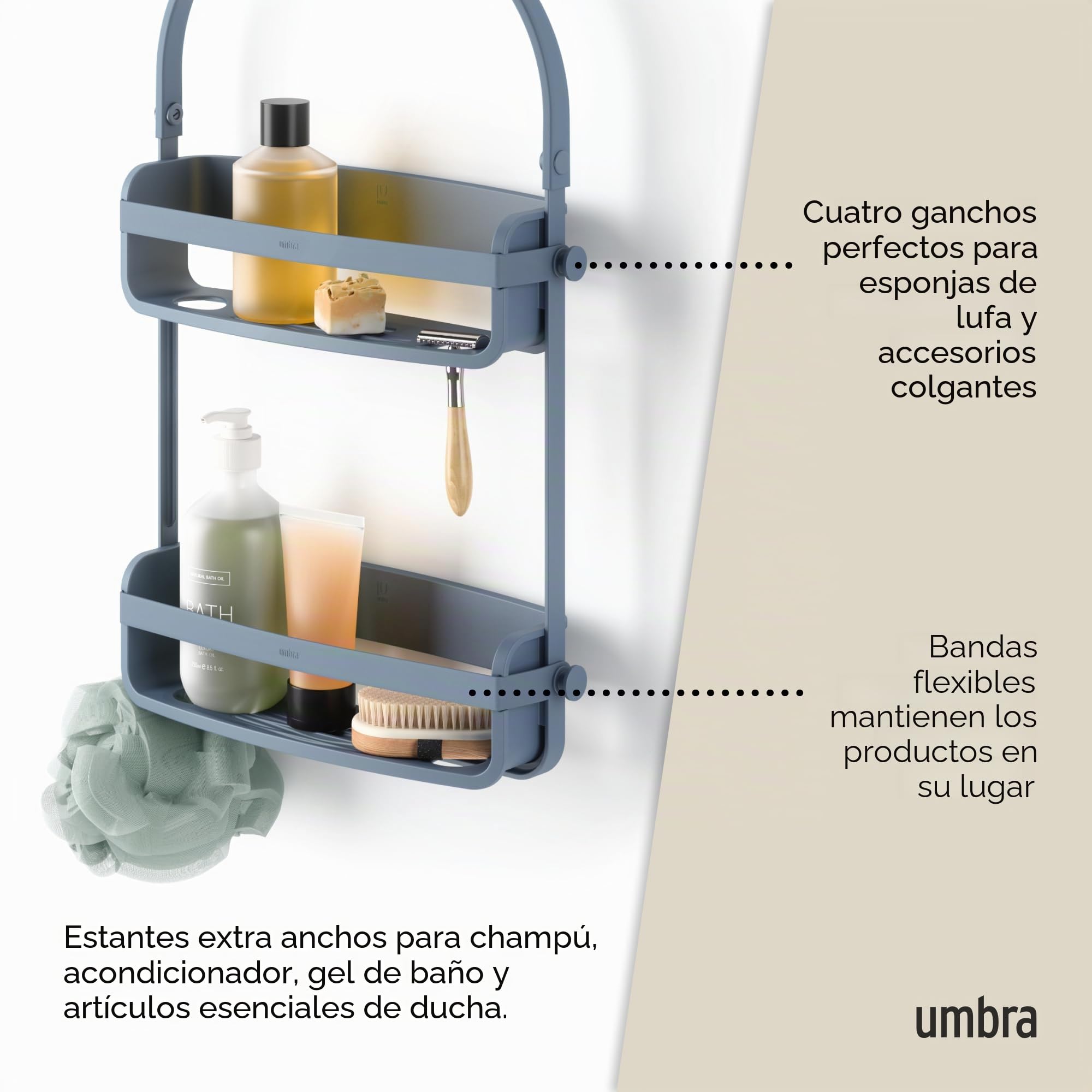 Umbra Organizador de ducha flexible, color azul pizarra