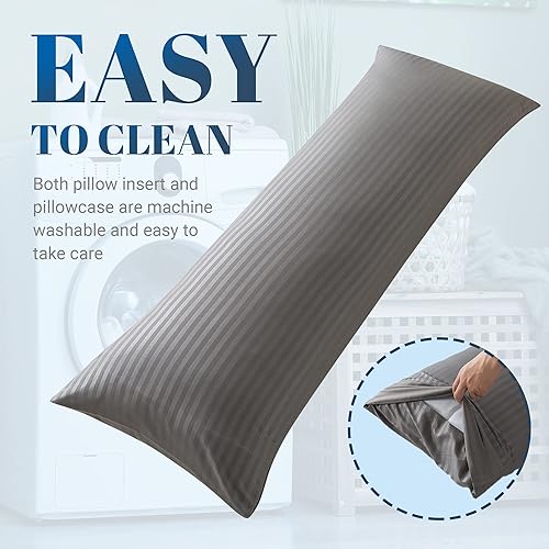 Miniatura 8 de Cosybay Relleno de almohada de cuerpo completo con funda de almohada gris oscuro, almohada de cama larga y esponjosa para adultos - Almohada firme