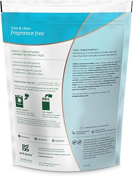 Grab Green 3-in-1 Laundry Detergent Pods, Free & Clear, 24 Count